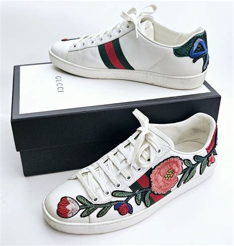 gucci ace floral embroidered sneakers|Gucci ace low top sneakers.